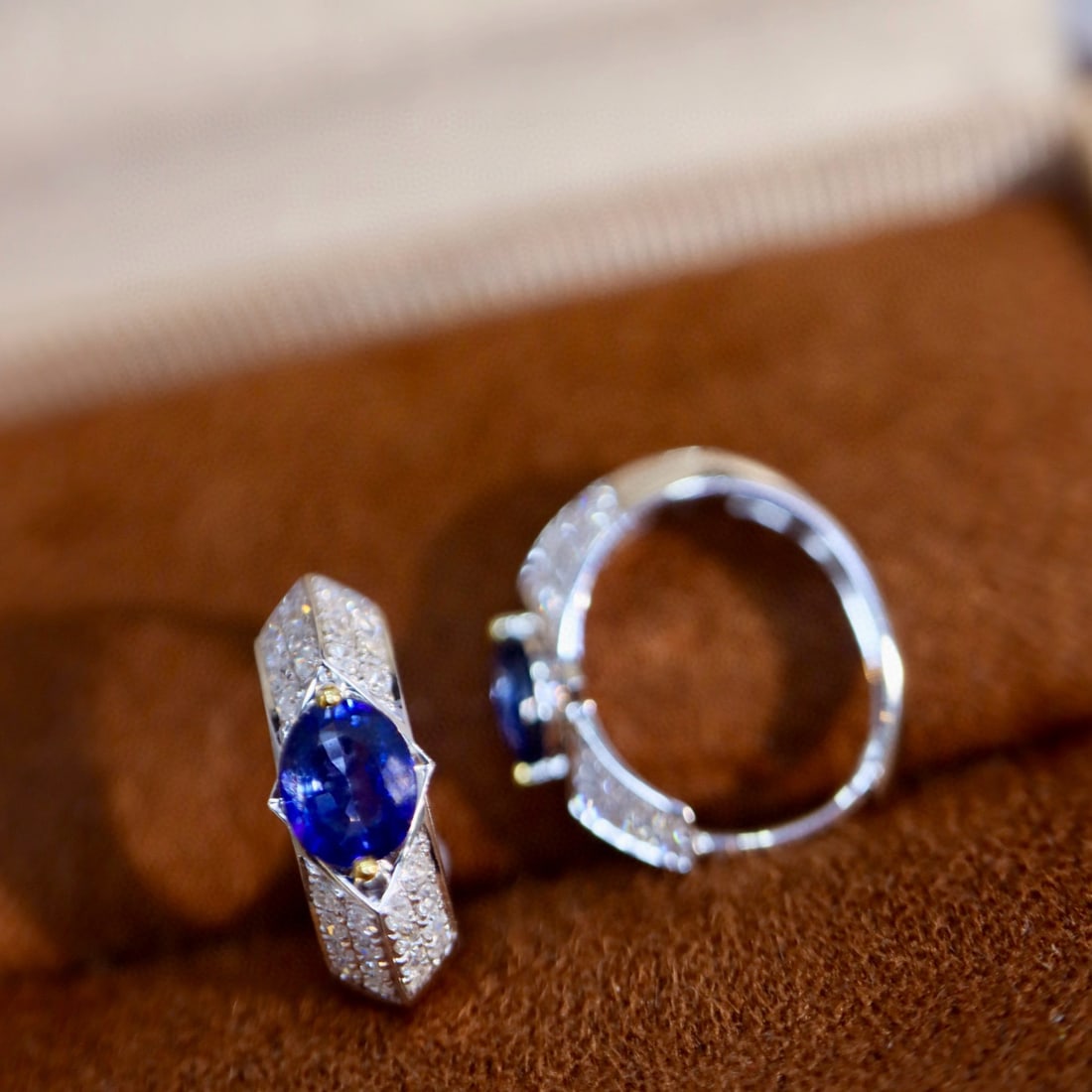 14k Gold 1.28 Ctw Natural Sapphire & Diamond Earrings - 2