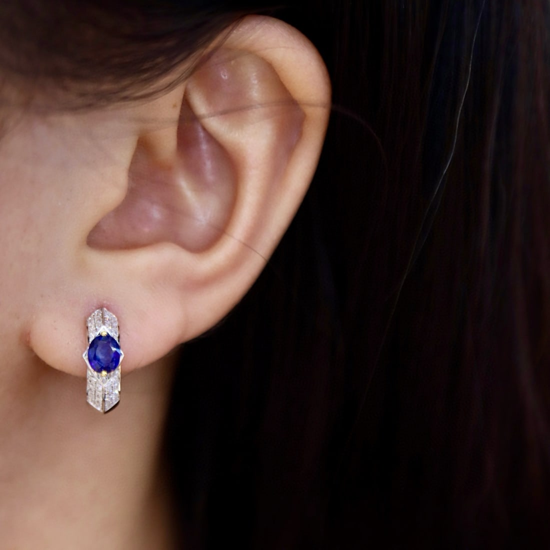 14k Gold 1.28 Ctw Natural Sapphire & Diamond Earrings - 3