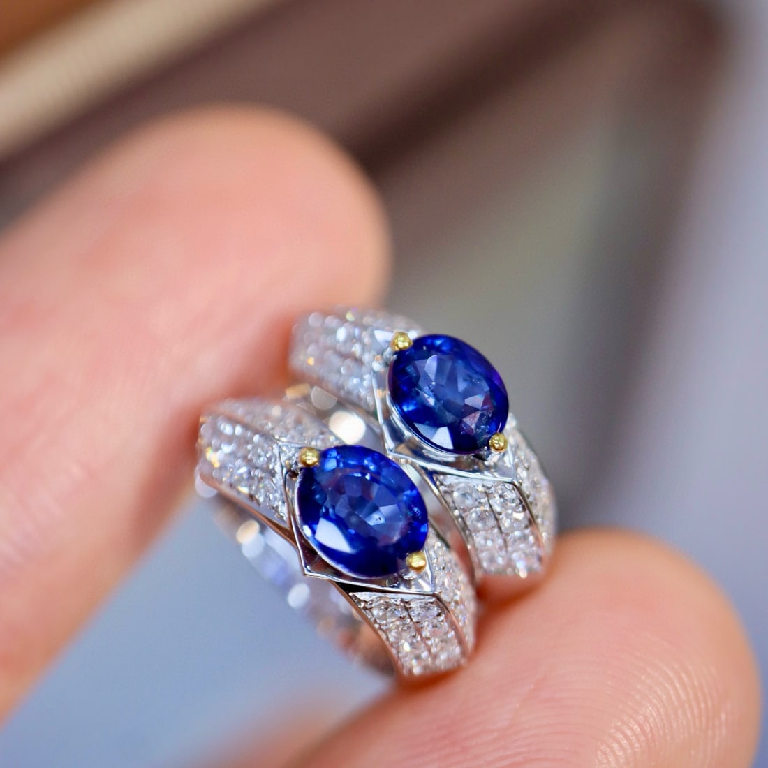 14k Gold 1.28 Ctw Natural Sapphire & Diamond Earrings - 4
