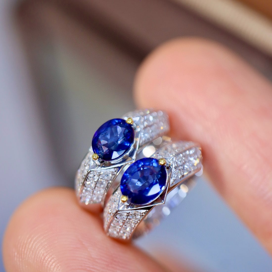 14k Gold 1.28 Ctw Natural Sapphire & Diamond Earrings - 6