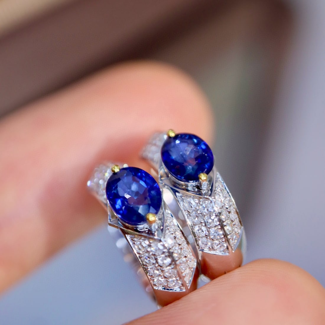 14k Gold 1.28 Ctw Natural Sapphire & Diamond Earrings - 7