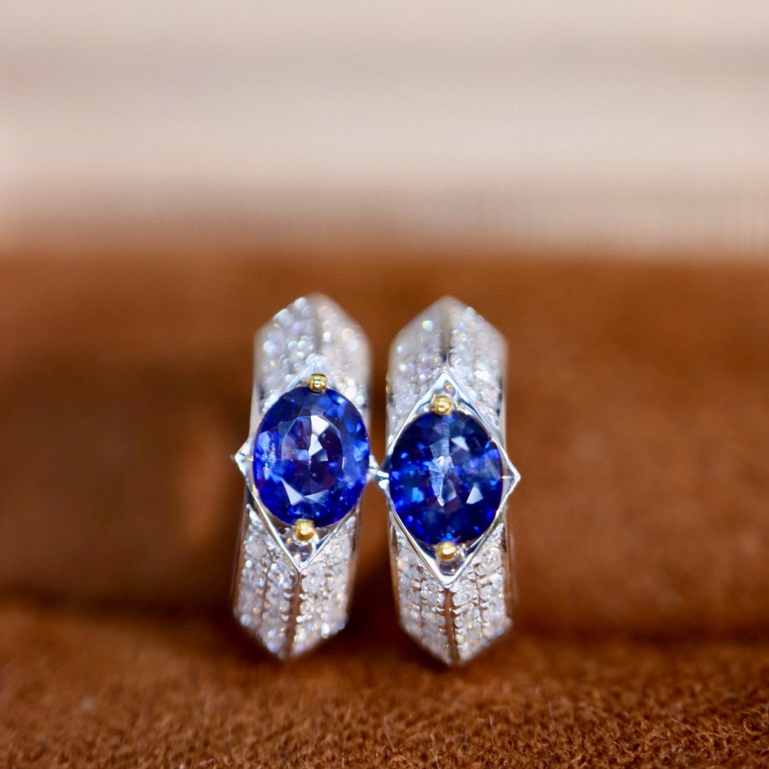 14k Gold 1.28 Ctw Natural Sapphire & Diamond Earrings - 8