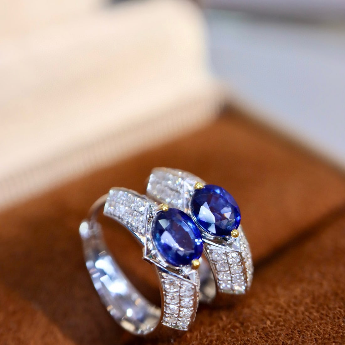 14k Gold 1.28 Ctw Natural Sapphire & Diamond Earrings - 9