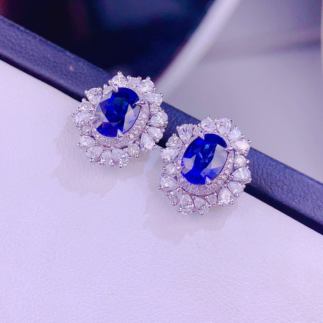 14k Gold 2.97 Ct Natural Sapphire & Diamond Earrings - 2