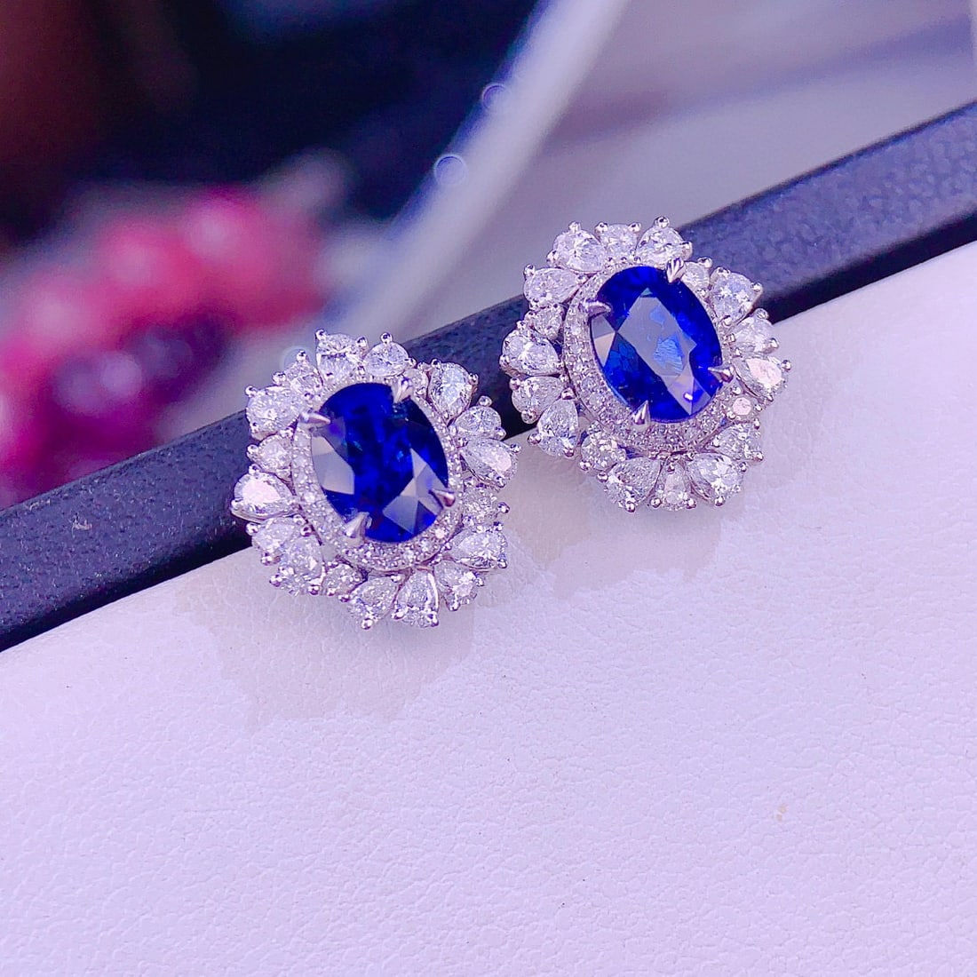 14k Gold 2.97 Ct Natural Sapphire & Diamond Earrings - 3