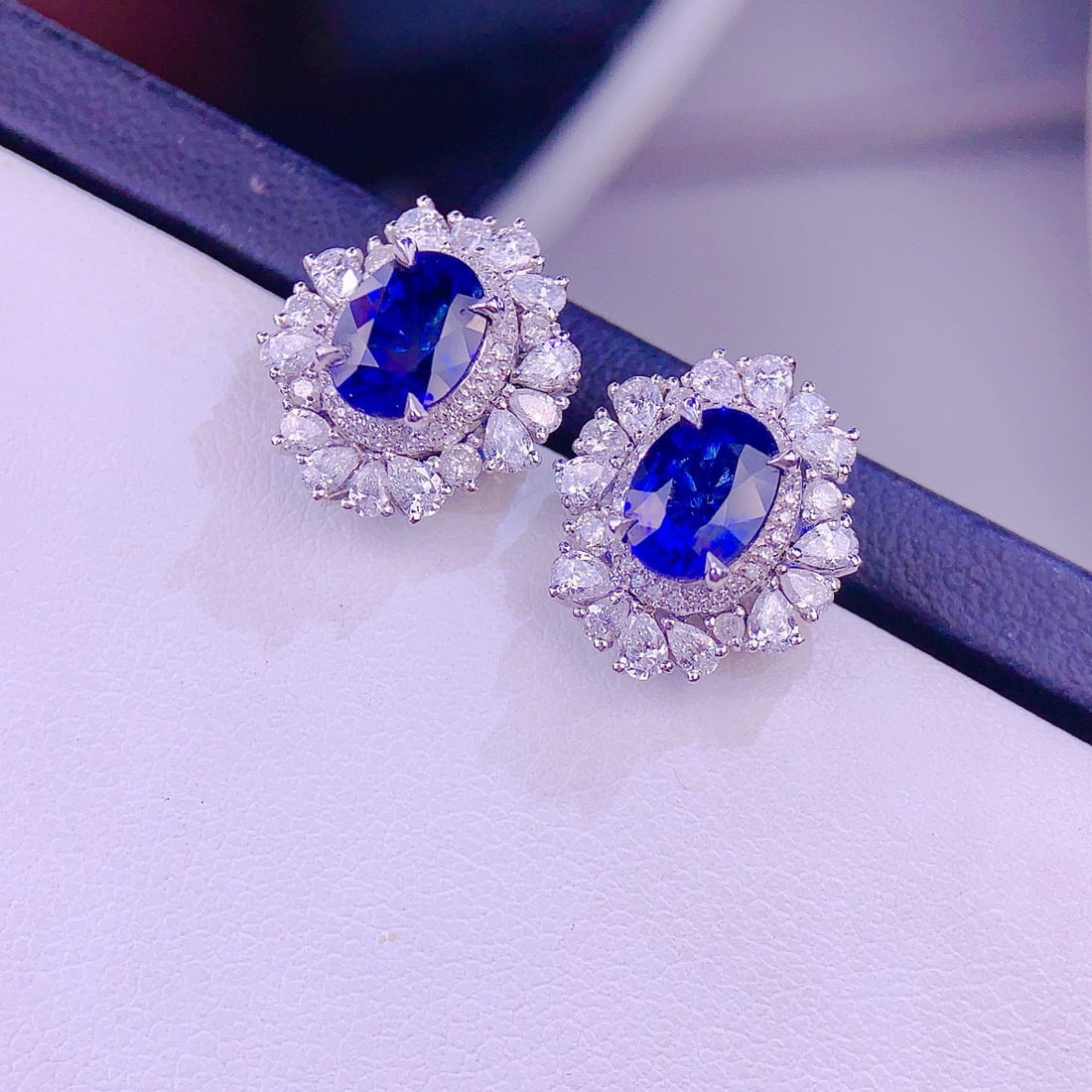 14k Gold 2.97 Ct Natural Sapphire & Diamond Earrings - 4