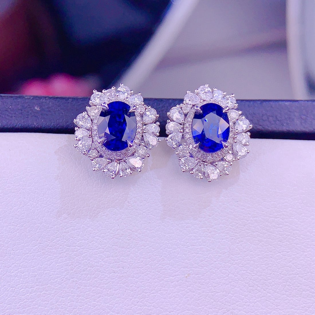 14k Gold 2.97 Ct Natural Sapphire & Diamond Earrings - 5