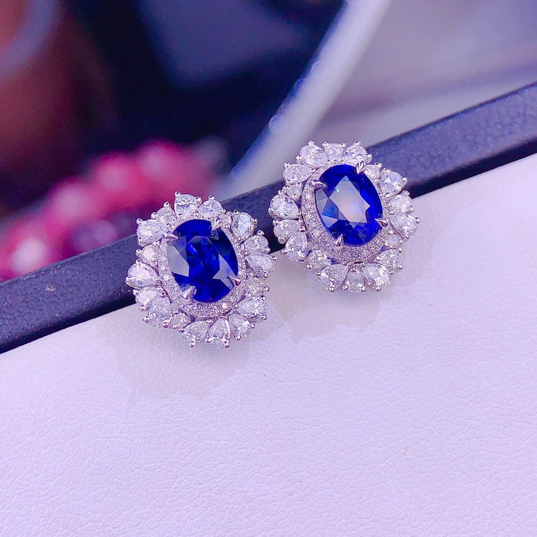 14k Gold 2.97 Ct Natural Sapphire & Diamond Earrings - 6