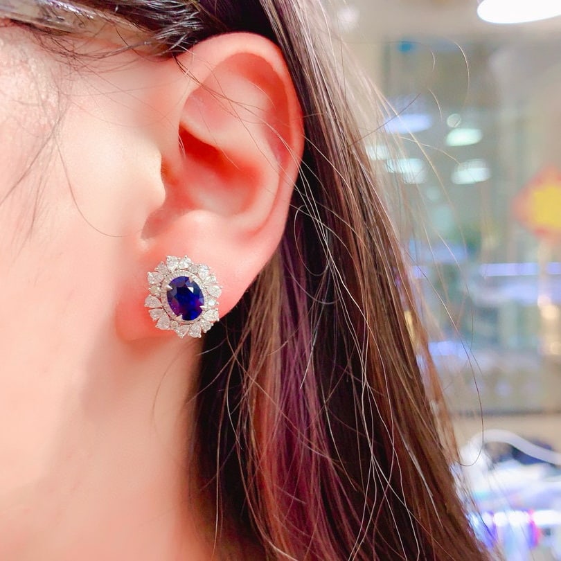14k Gold 2.97 Ct Natural Sapphire & Diamond Earrings - 7
