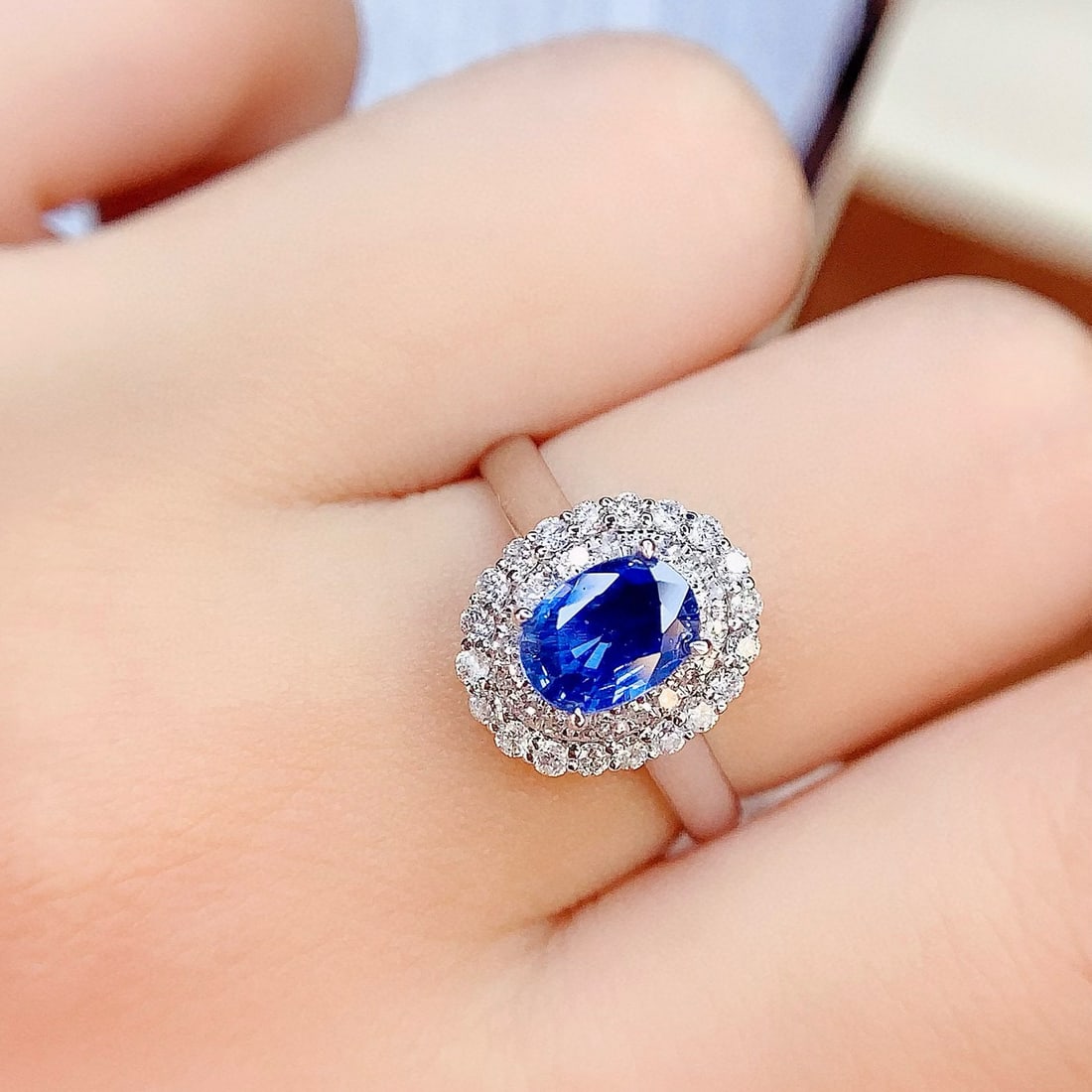 14k Gold 1.4 Ct Natural Sapphire & Diamond Ring - 2