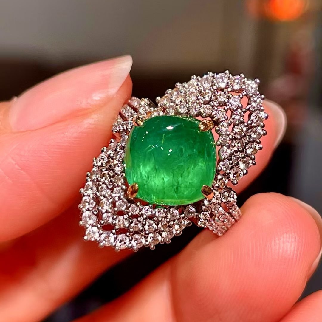 14k Gold 5.07 Ctw Natural Emerald & Diamond Ring - 2