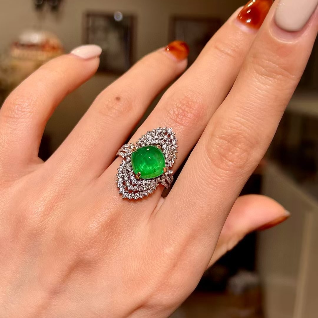 14k Gold 5.07 Ctw Natural Emerald & Diamond Ring - 4