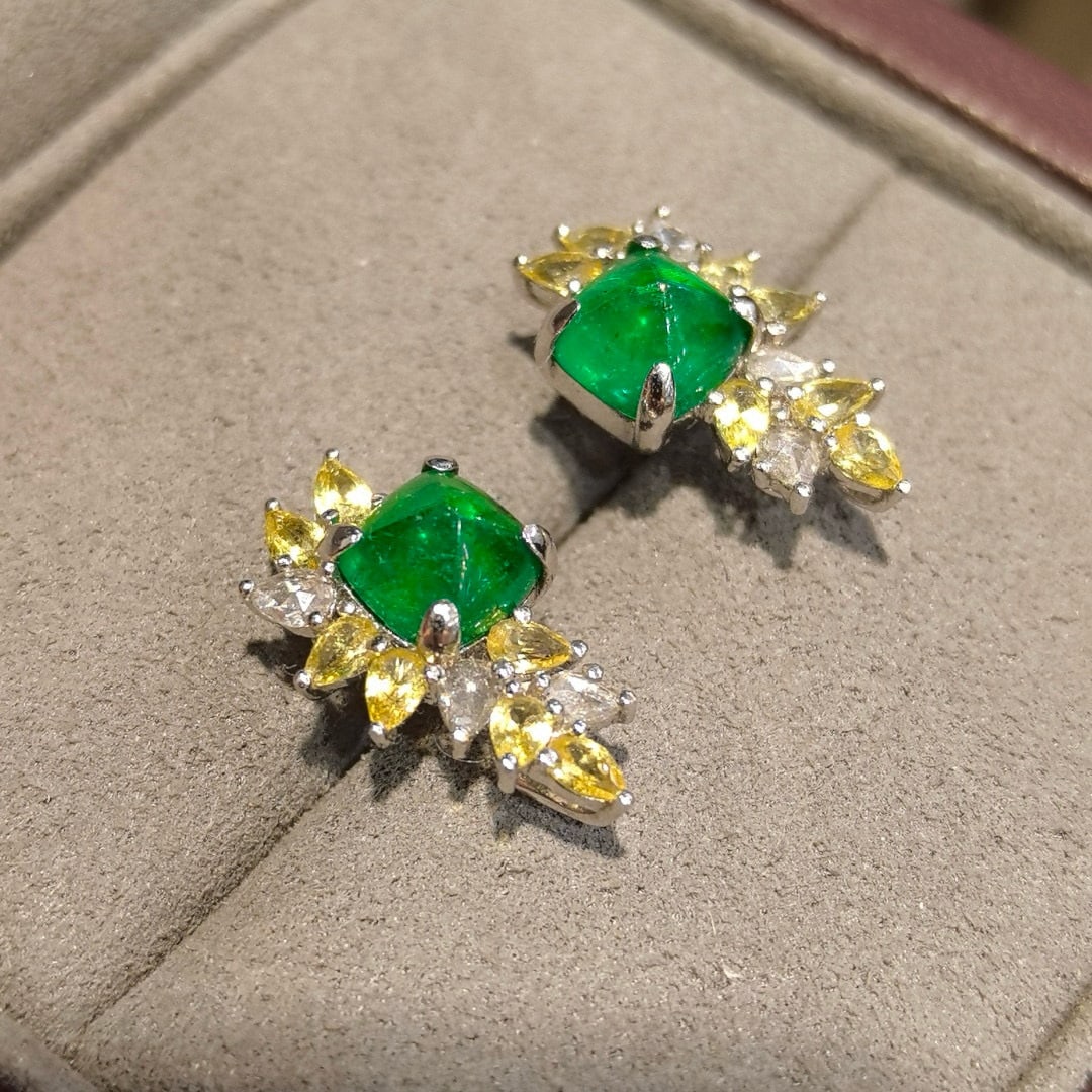 14k Gold 3.24 Ctw Natural Emerald & Diamond Earrings - 2