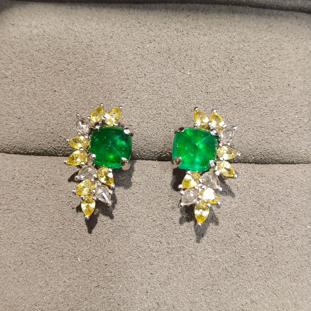 14k Gold 3.24 Ctw Natural Emerald & Diamond Earrings - 6