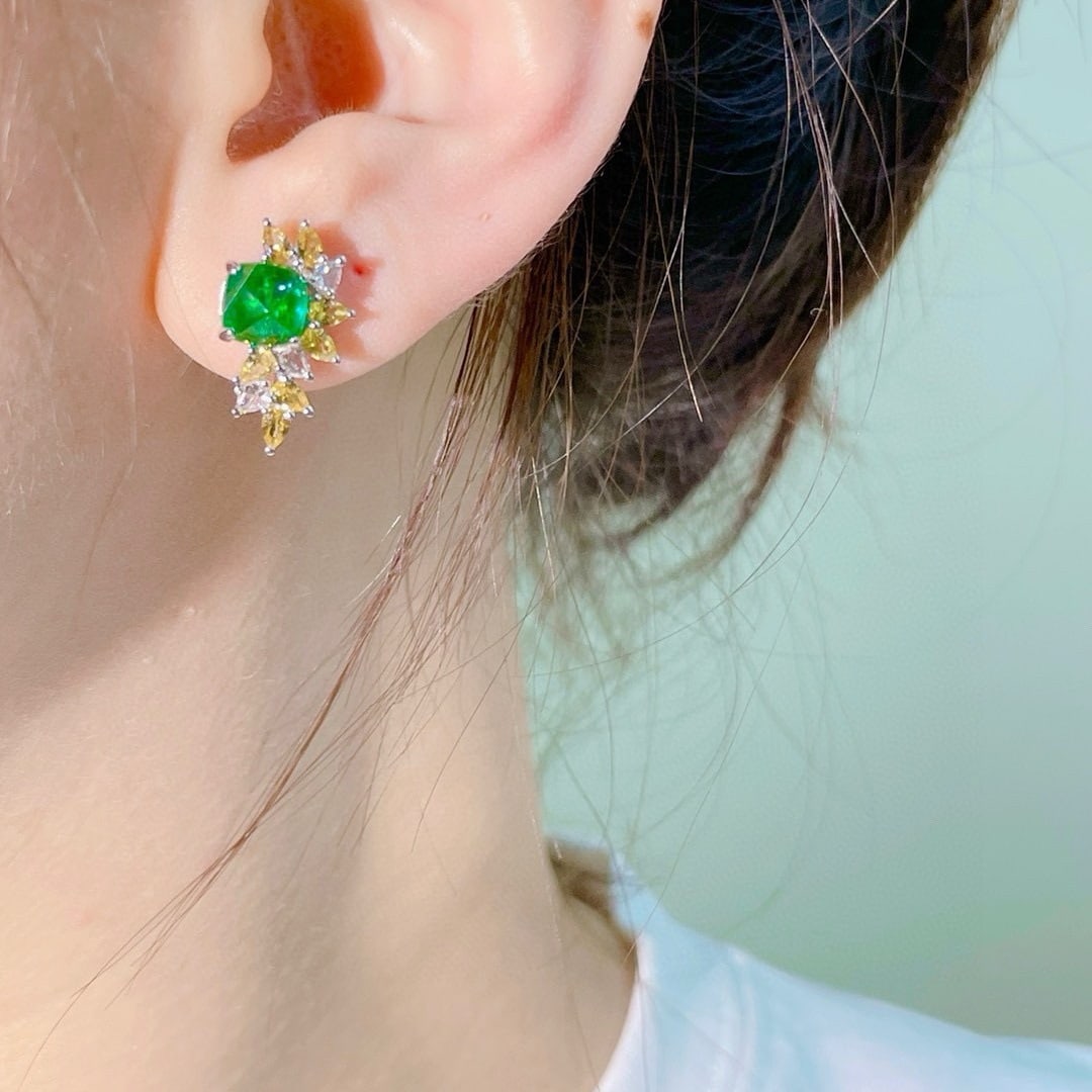 14k Gold 3.24 Ctw Natural Emerald & Diamond Earrings - 8