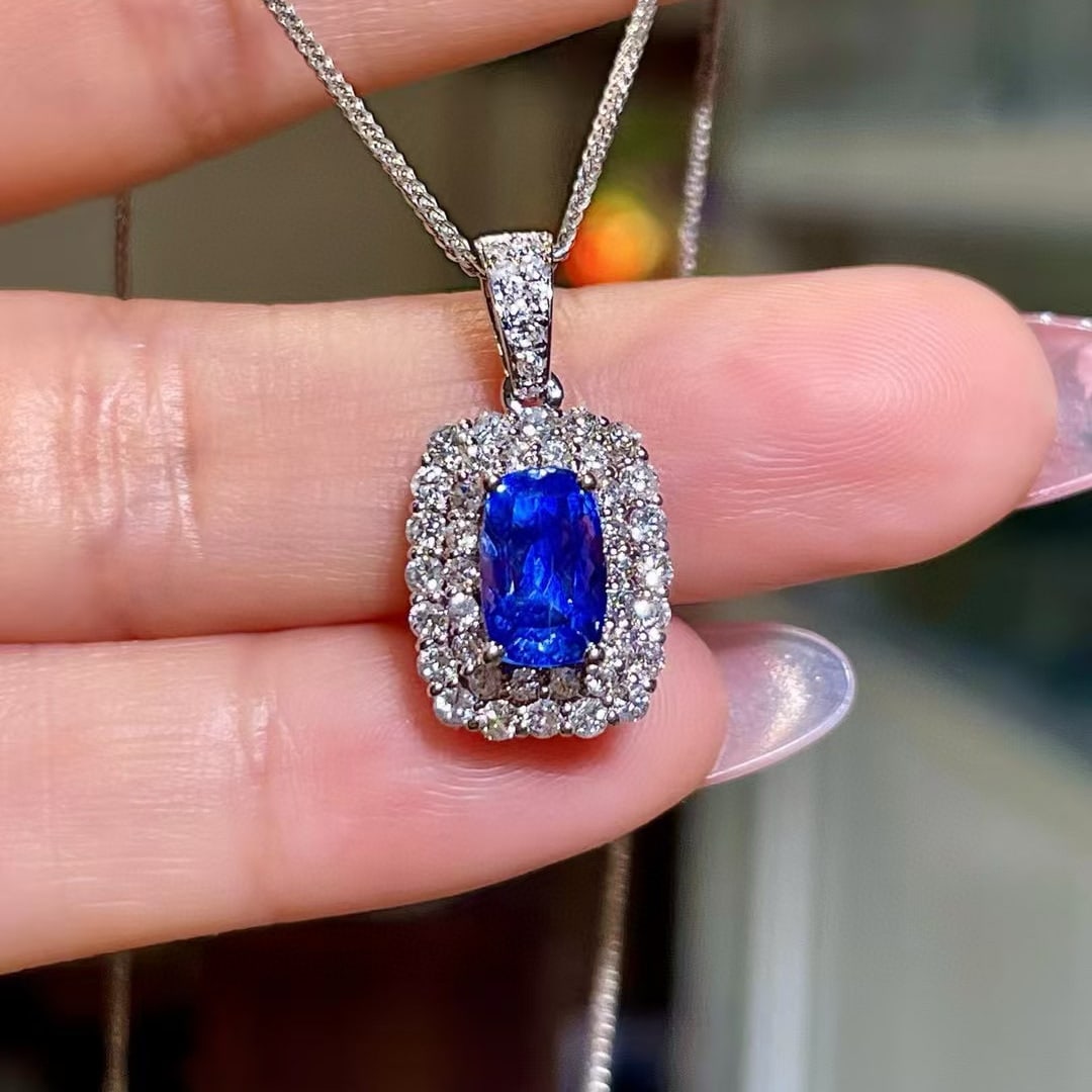 14k Gold 2.79 Ctw Natural Sapphire & Diamond Pendant( Without Chain ): Ref:230977205 // gold content:14k gold // main gemstone:sapphire // shape:cushion // carat weight:2. 14ct // color:blue // treatment:natural // // adjacent gemstone 2 : diamond // shape:round //