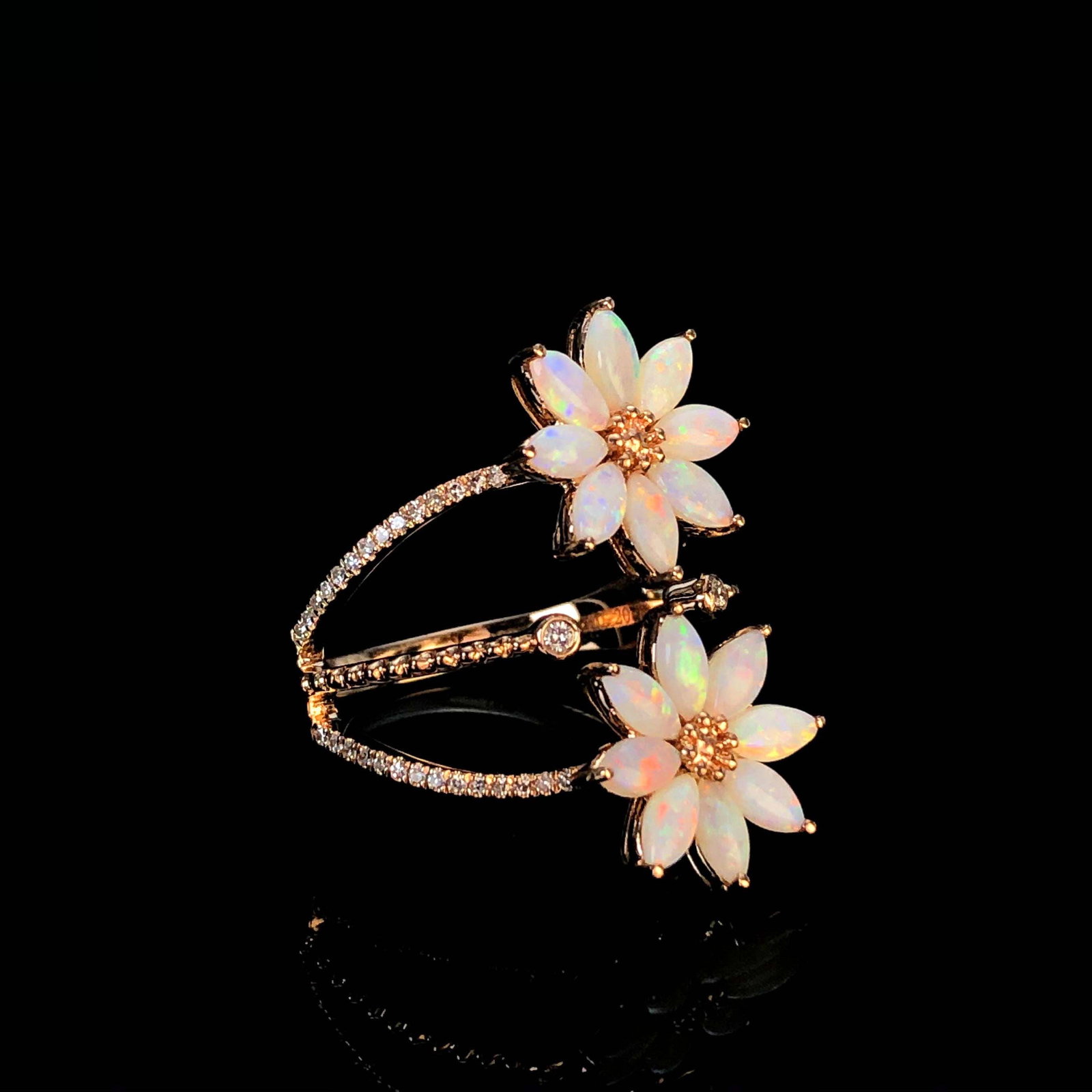 14k Gold 1.03 Ctw Natural Opal & Diamond Ring - 2