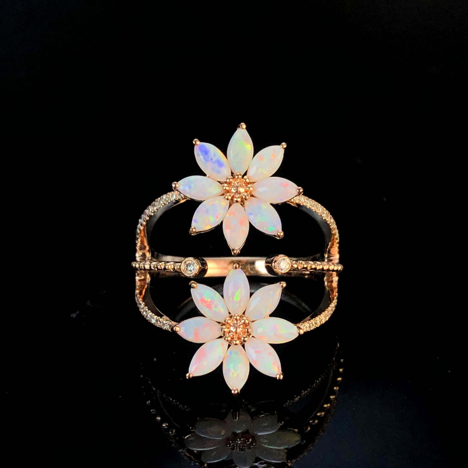 14k Gold 1.03 Ctw Natural Opal & Diamond Ring - 5
