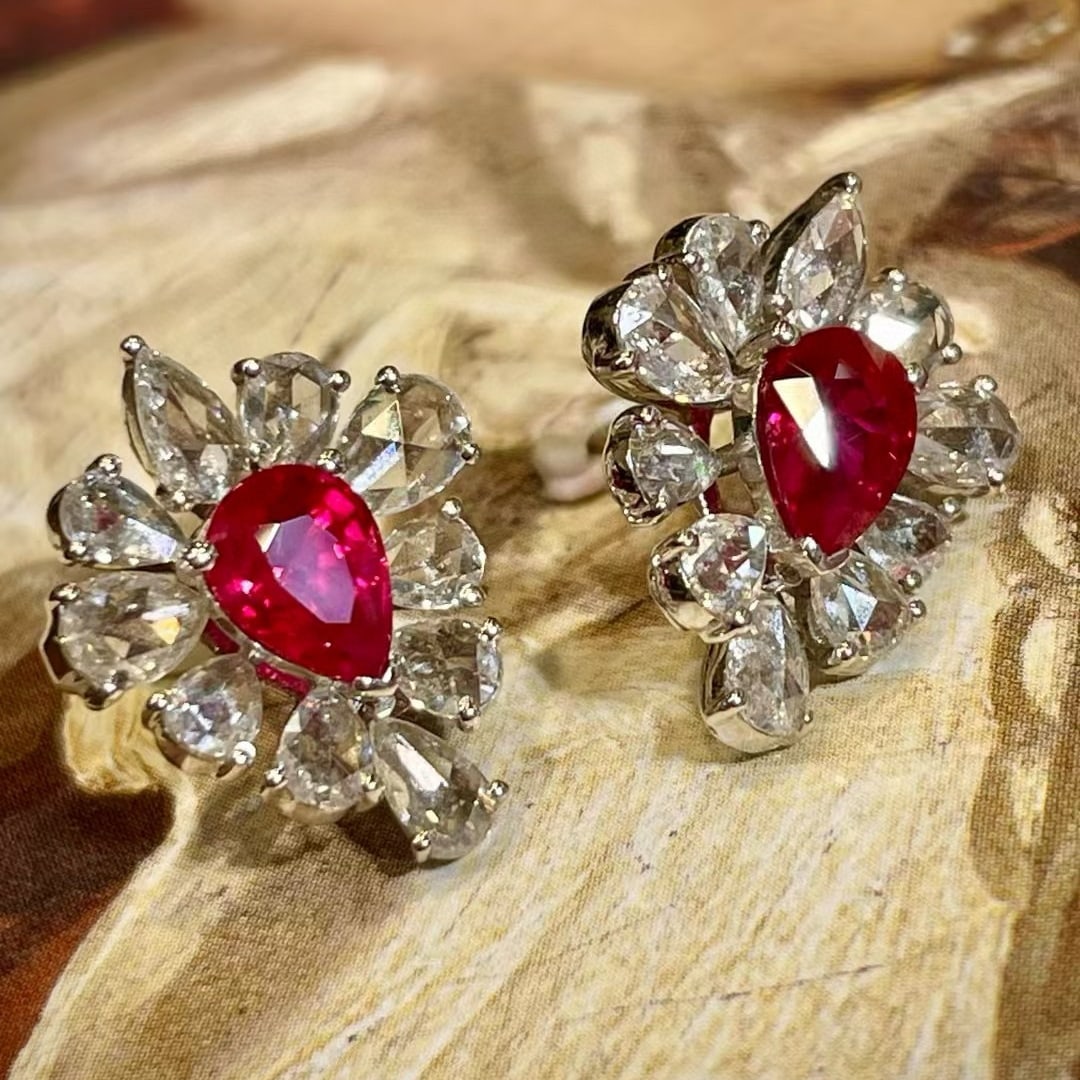 14k Gold 3.51 Ctw Natural Ruby & Diamond Earrings - 2