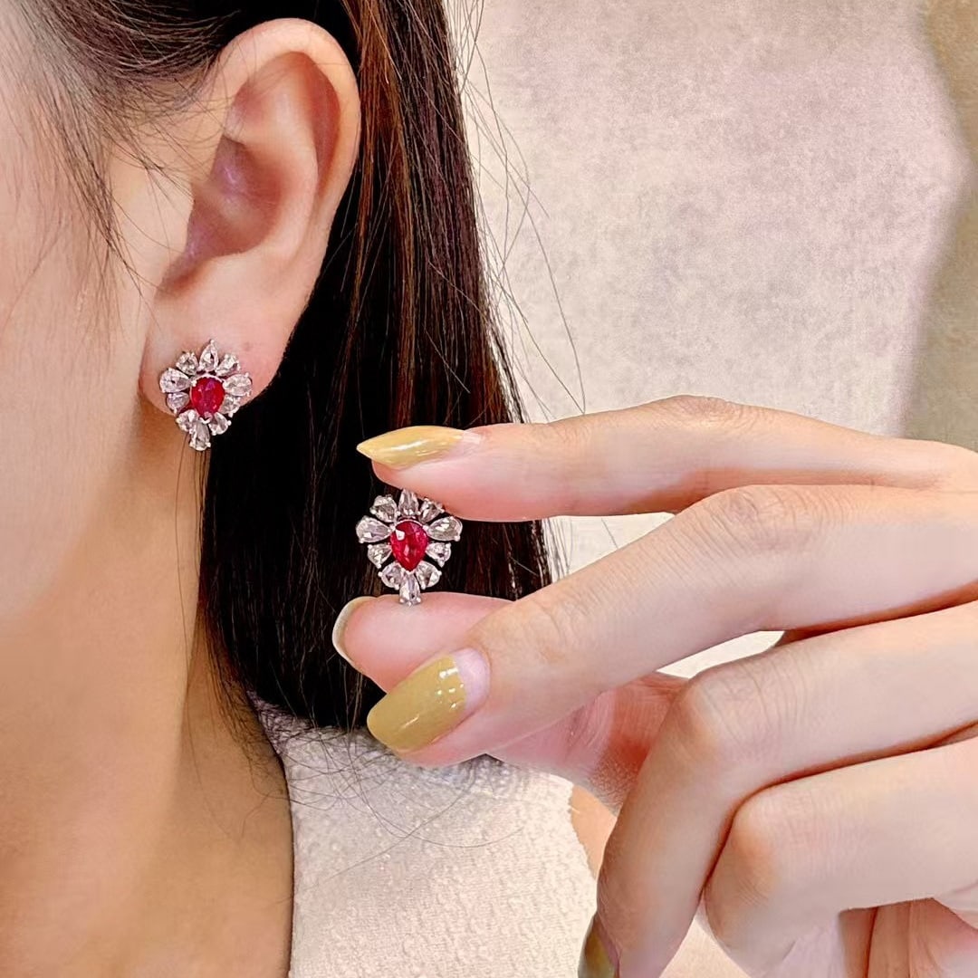 14k Gold 3.51 Ctw Natural Ruby & Diamond Earrings - 3