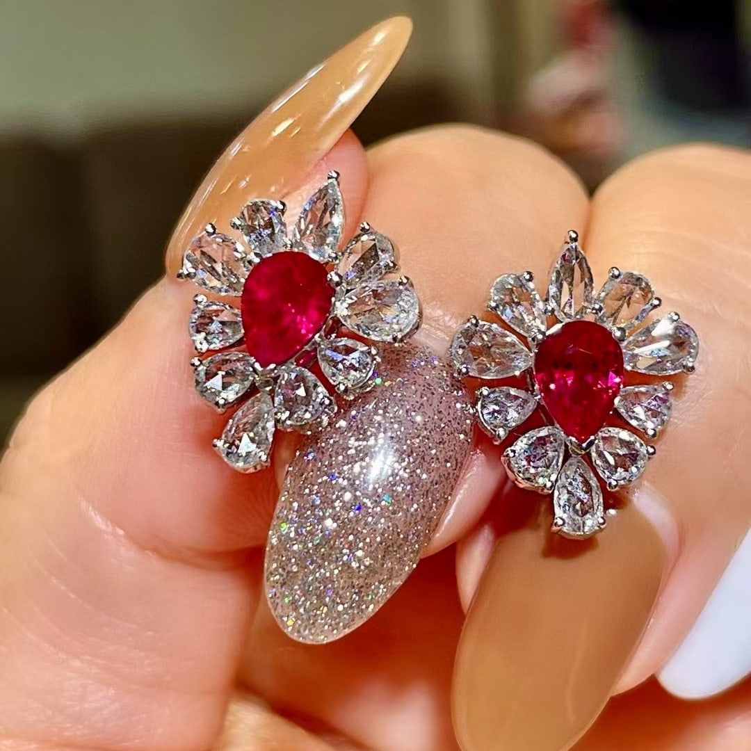 14k Gold 3.51 Ctw Natural Ruby & Diamond Earrings - 4