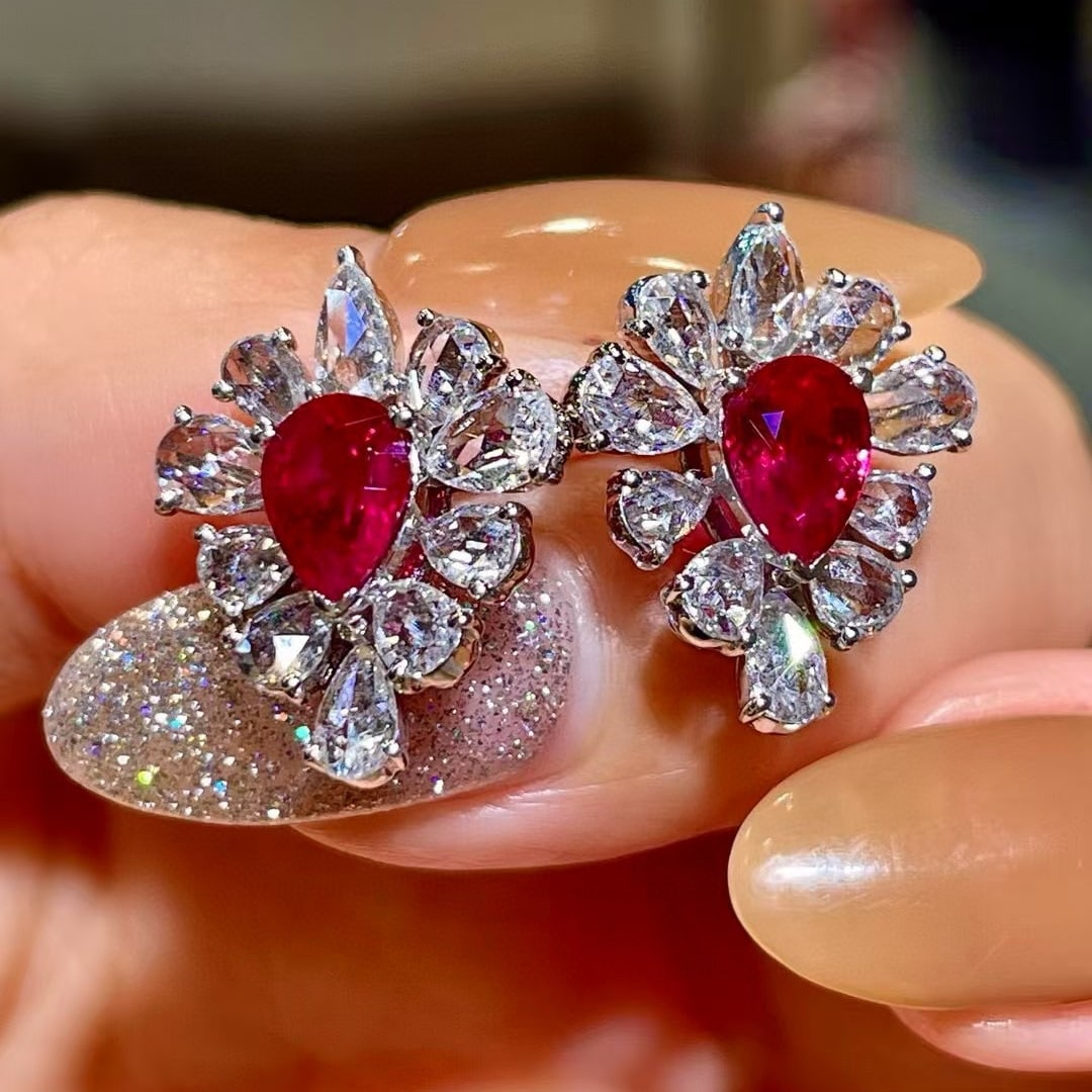 14k Gold 3.51 Ctw Natural Ruby & Diamond Earrings - 5