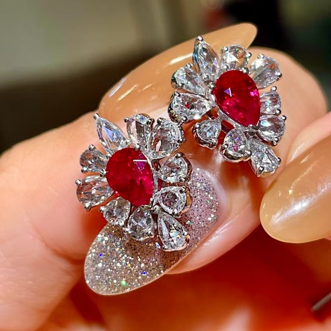14k Gold 3.51 Ctw Natural Ruby & Diamond Earrings - 6
