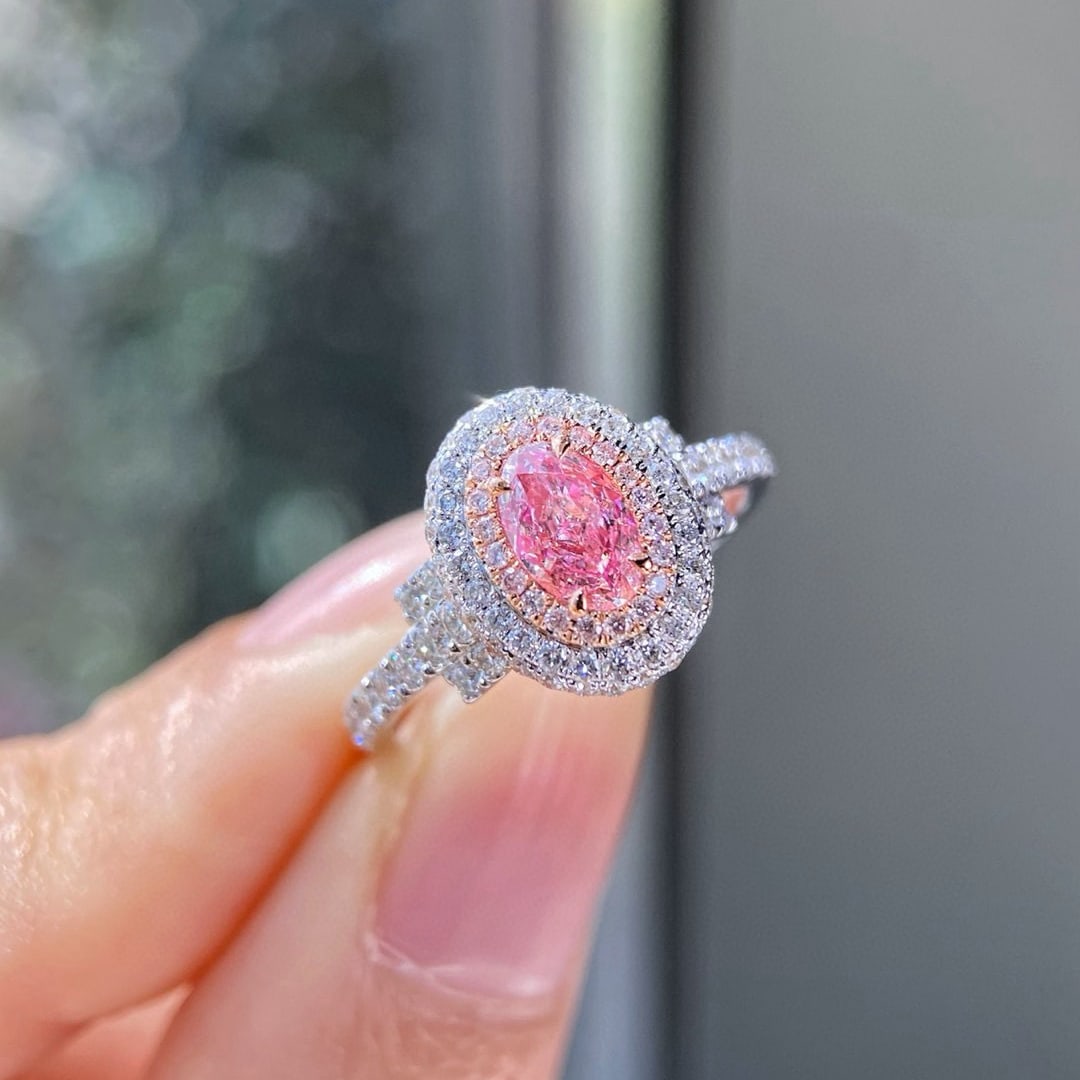 Gia Certified 14k Gold 1.11 Ctw Natural Pink Diamond & Diamond Ring: Ref:230978026 // gold content:14k gold // ring size:7. 25us // // main gemstone:pink diamond // certified:gia // shape:oval // carat weight:0. 5ct // clarity grade:i1 // color:pink // treatment:natura