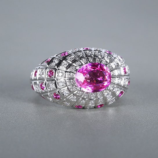 14k Gold 2.63 Ctw Natural Padparadscha Sapphire & Diamond Ring - 2