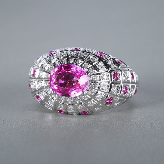 14k Gold 2.63 Ctw Natural Padparadscha Sapphire & Diamond Ring - 3