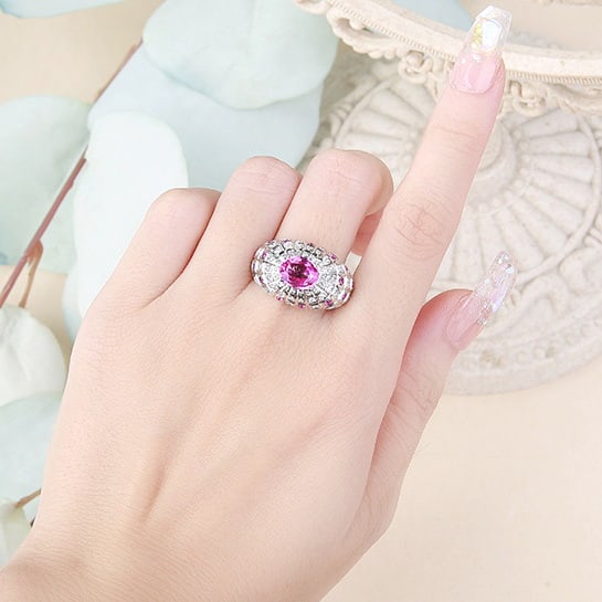 14k Gold 2.63 Ctw Natural Padparadscha Sapphire & Diamond Ring - 5