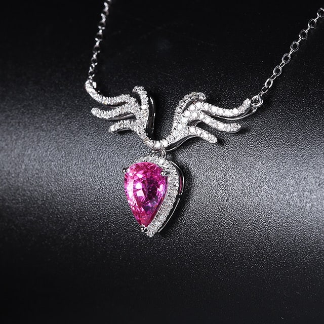 14k Gold 2.17 Ctw Natural Padparadscha Sapphire & Diamond Necklace - 2