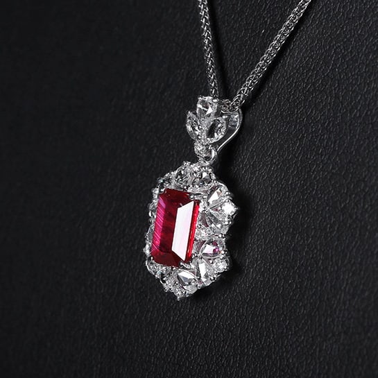 14k Gold 1.50 Ctw Natural Ruby & Diamond Pendant( Without Chain ) - 2