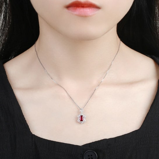14k Gold 1.50 Ctw Natural Ruby & Diamond Pendant( Without Chain ) - 5