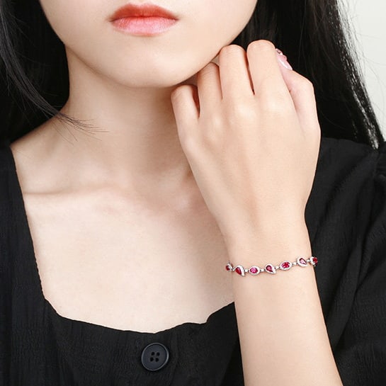 14k Gold 2.58 Ctw Natural Ruby & Diamond Bracelet - 5