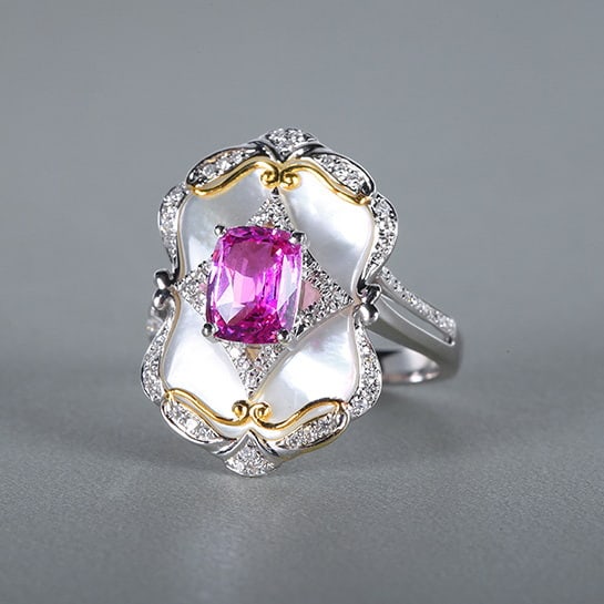 14k Gold 1.79 Ctw Natural Padparadscha Sapphire & Diamond Ring - 2