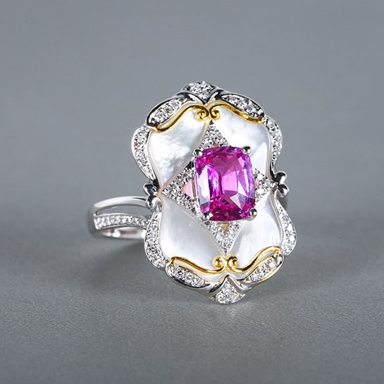14k Gold 1.79 Ctw Natural Padparadscha Sapphire & Diamond Ring - 3