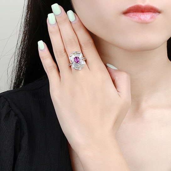 14k Gold 1.79 Ctw Natural Padparadscha Sapphire & Diamond Ring - 5