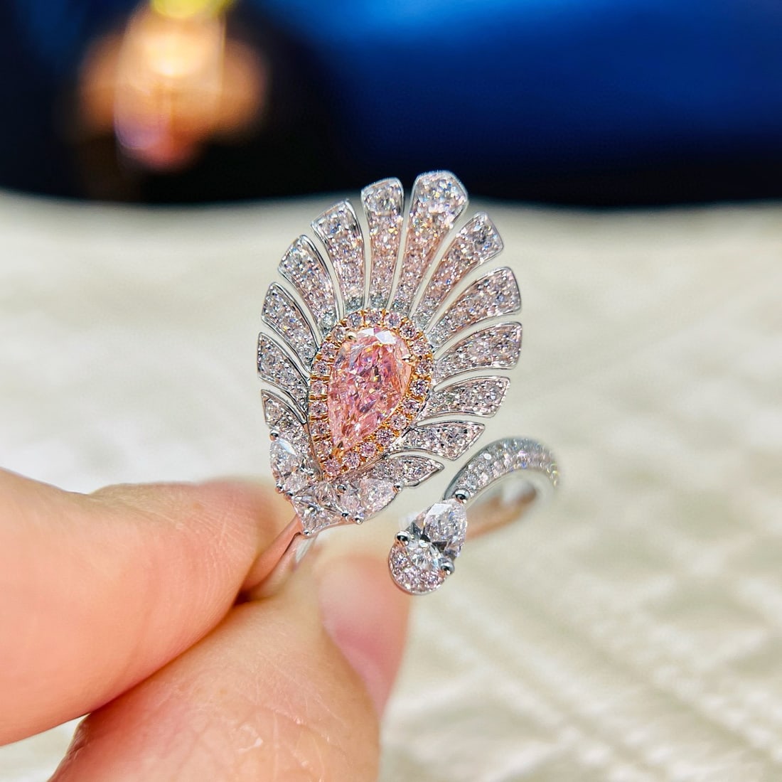 Gia Certified 14k Gold 1.28 Ctw Natural Pink Diamond & Diamond Ring: Ref:230978052 // gold content:14k gold // ring size:7. 25us // // main gemstone:pink diamond // certified:gia // shape:pear // carat weight:0. 51ct // clarity grade:vvs1 // color:pink // treatment:nat