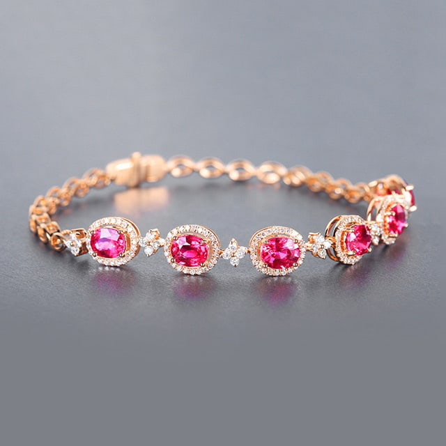 14k Gold 4.36 Ctw Natural Ruby & Diamond Bracelet - 3
