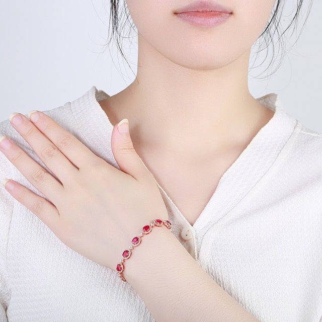 14k Gold 4.36 Ctw Natural Ruby & Diamond Bracelet - 5