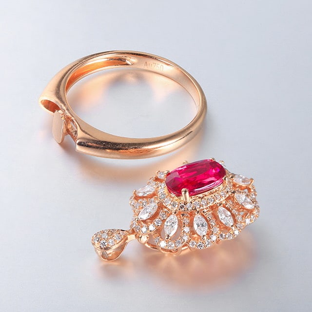 14k Gold 1.78 Ctw Natural Ruby & Diamond Ring/pendant( Without Chain ) - 5