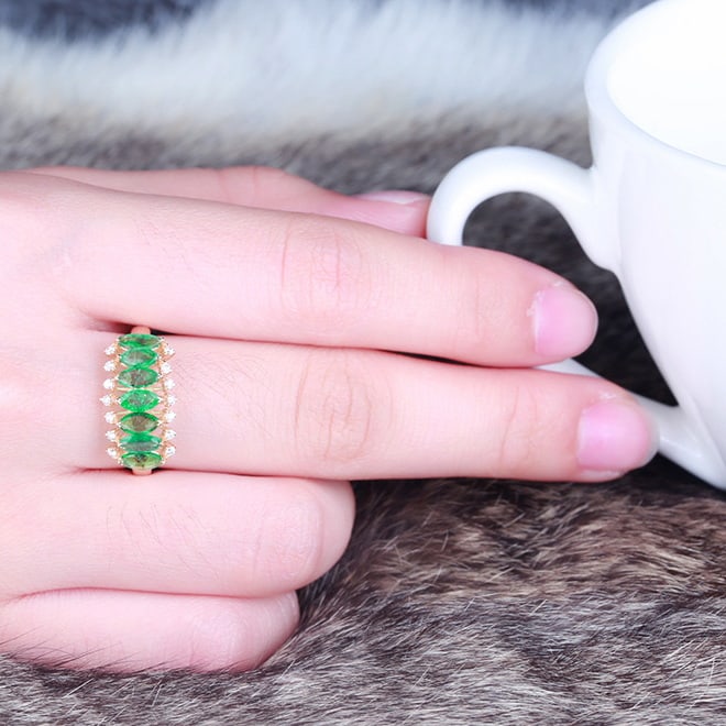 14k Gold 1.44 Ctw Natural Emerald & Diamond Ring - 6