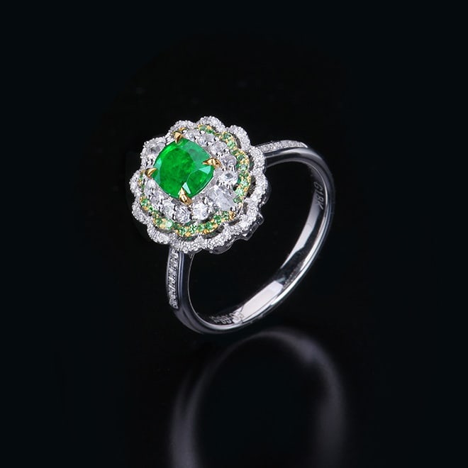 14k Gold 0.89 Ctw Vivid Green Natural Emerald & Diamond Ring/pendant( Without Chain ) - 3