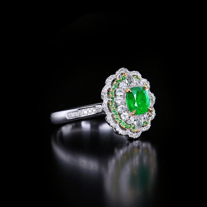 14k Gold 0.89 Ctw Vivid Green Natural Emerald & Diamond Ring/pendant( Without Chain ) - 6
