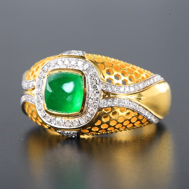 14k Gold 2.61 Ctw Vivid Green Natural Emerald & Diamond Ring - 3