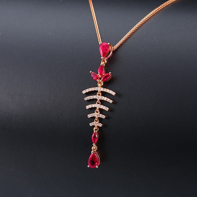 14k Gold 0.97 Ctw Natural Ruby & Diamond Pendant( Without Chain ) - 2