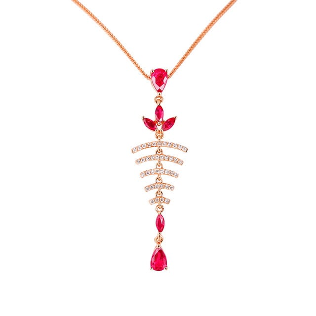 14k Gold 0.97 Ctw Natural Ruby & Diamond Pendant( Without Chain ) - 5
