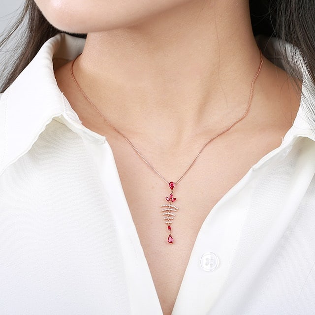14k Gold 0.97 Ctw Natural Ruby & Diamond Pendant( Without Chain ) - 6