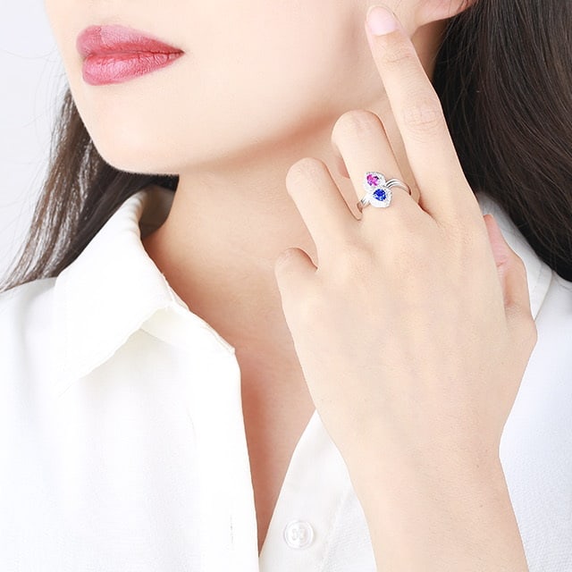 14k Gold 0.99 Ctw Natural Sapphire & Diamond & Toi Et Moi Ring - 6